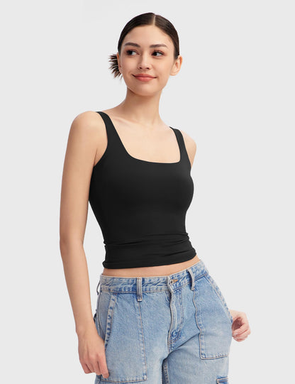 Square Neck Sleeveless Summer Crop Top White Women Black Casual Basic T Shirt off Shoulder Cami Sexy Backless Tank Top